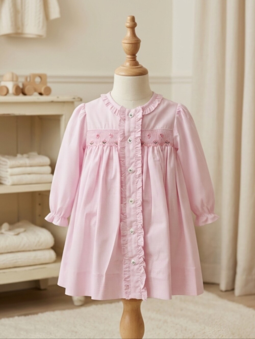 Petit Ami Microcheck Smocked Bow Dress | Size 6M